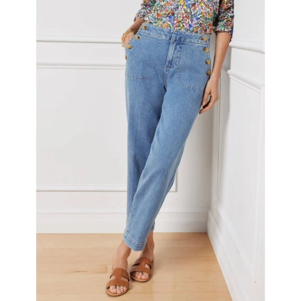 NWOT TALBOTS Womens' Mystic Light Wash Cropped Straight Leg Sailor Jeans Size 16
